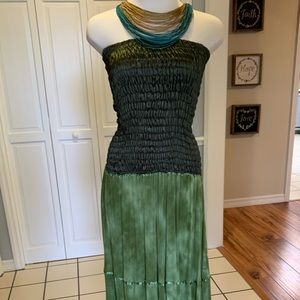 🌟Tie-dyed strapless green dress🌟